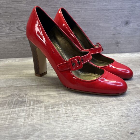 J.CREW Shoes - J Crew Patent Leather Womens Red Mary Jane High Heels Pump Size 5.5 Vintage
